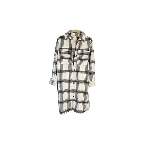 So midi length, black and white plaid shirt, jacket, size extra small - Picture 4 of 8